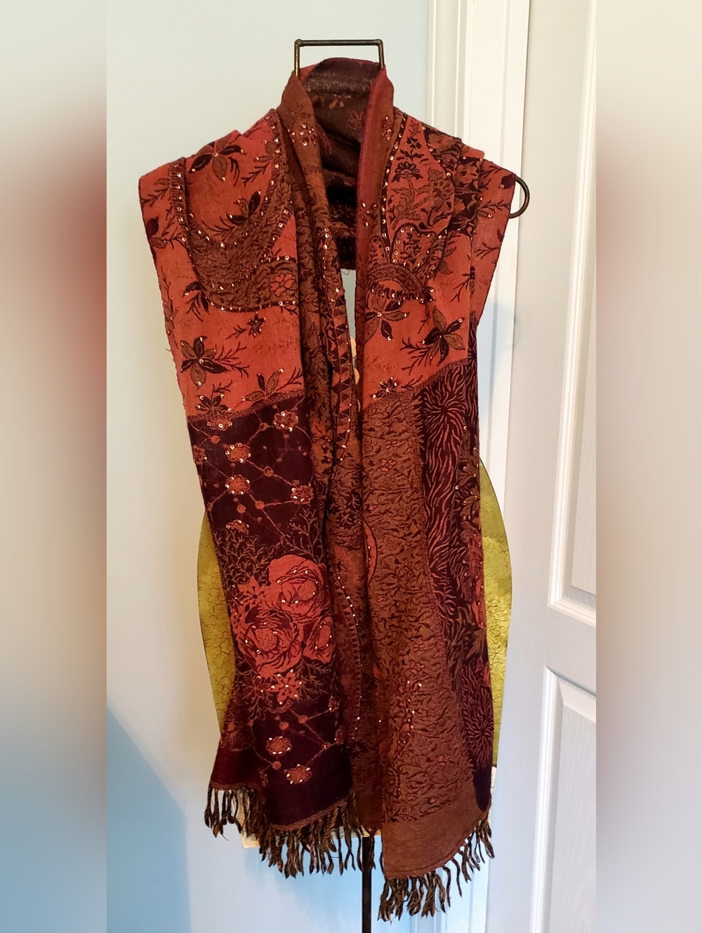 Cejon Vibrant Oversized Fringed Embellished Wrap Scarf Very Good Condition